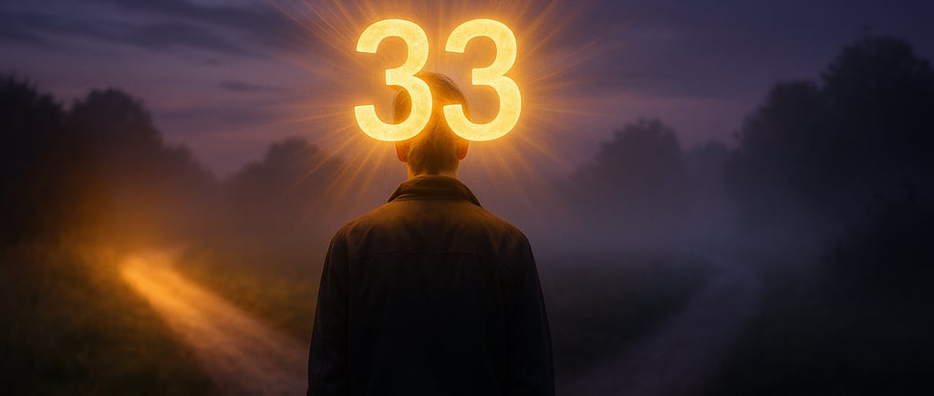 Personne à la croisée des chemins portant le nombre 33 lumineux, symbolisant le poids et le choix