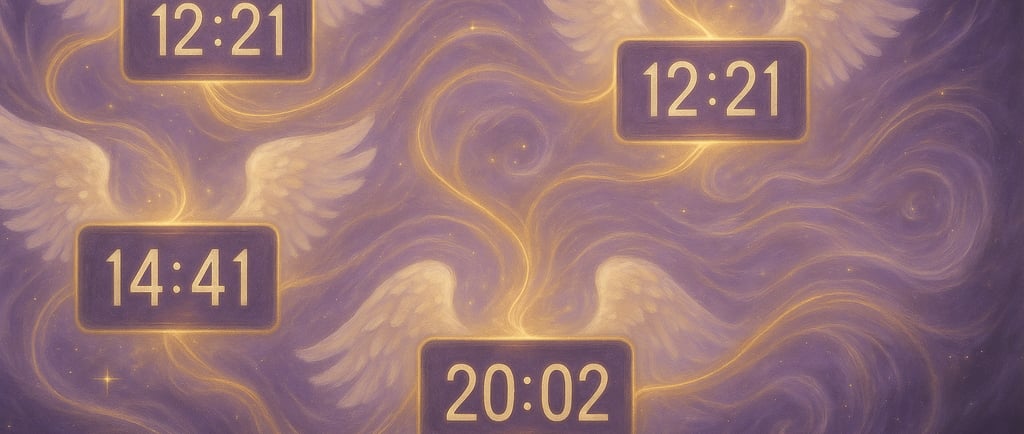 Heures miroirs inversées 21h12, 12h21, 14h41 dans espace cosmique doré