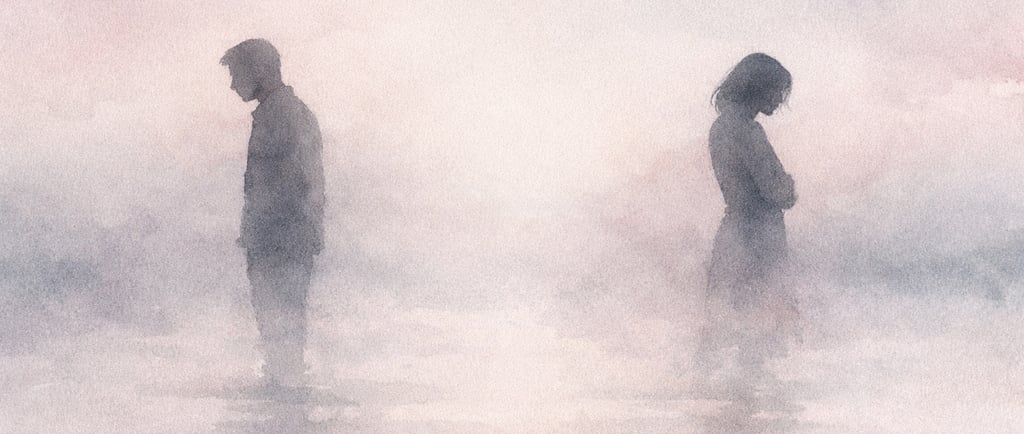 Silhouettes d'un homme et d'une femme dos à dos, symbolisant la distance émotionnelle dans un couple