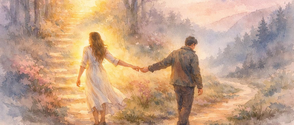 Couple se séparant paisiblement à la croisée de deux chemins