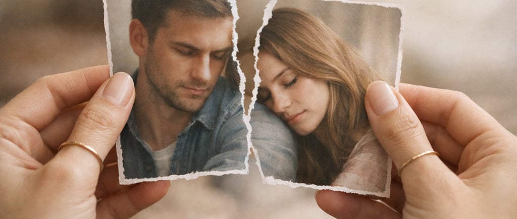 Mains féminines tenant délicatement une photo déchirée d'un couple