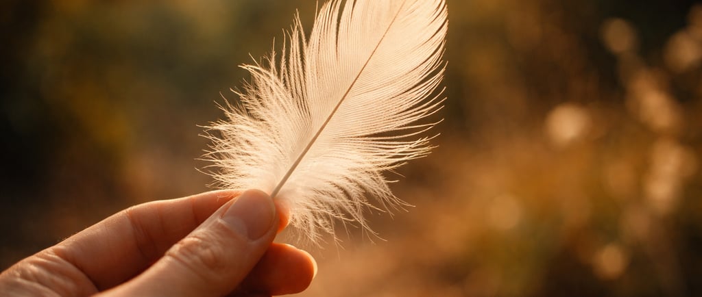 Plume blanche en gros plan dans une lumière naturelle douce