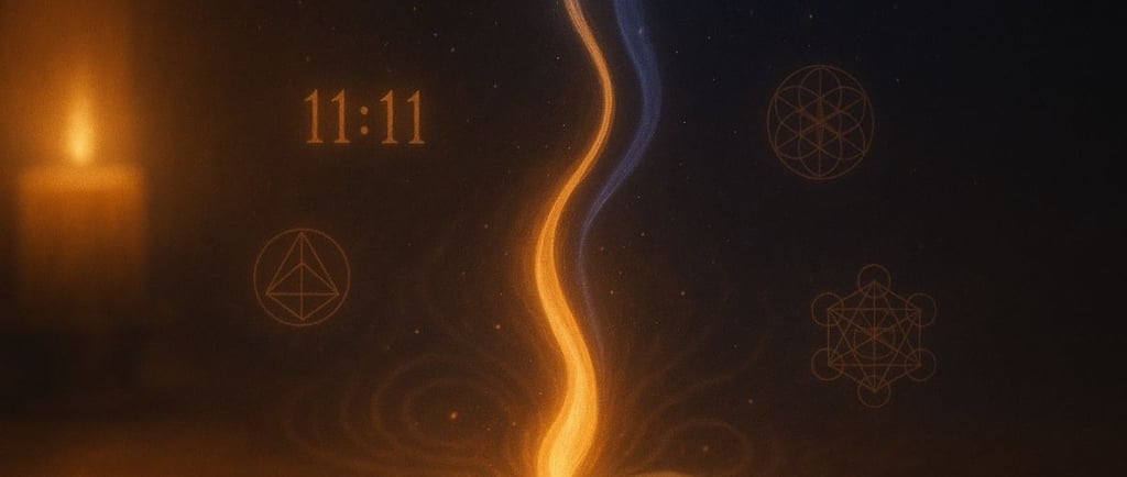 Une flamme dorée se divisant en deux lumières entrelacées, s’élevant d’une lettre ouverte