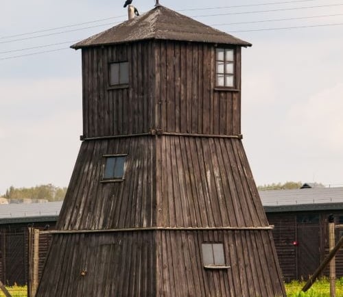 a tower in a concentration camp