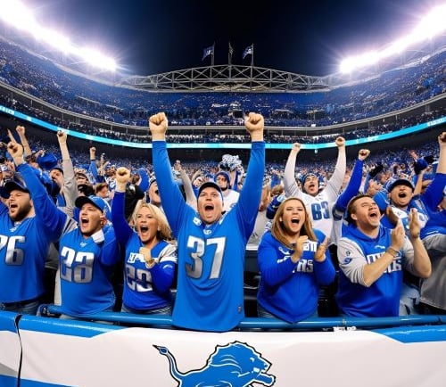 a group of people in blue and white shirts with a banner that says, '