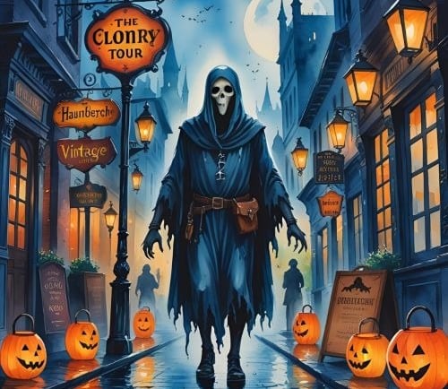 a man in a black robe and a black robe is walking down a street