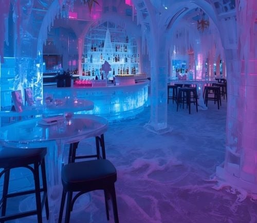  a icebar with a bar stool 