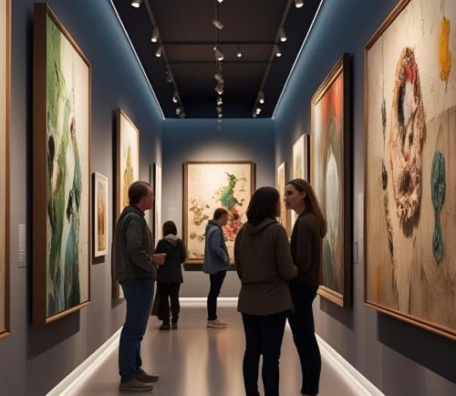 modern art paintings in a museum