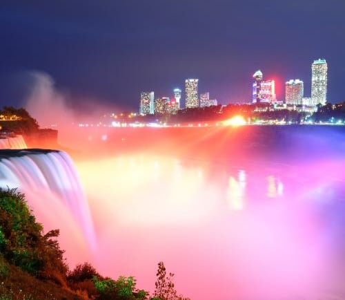 a waterfall in the niagara river at night