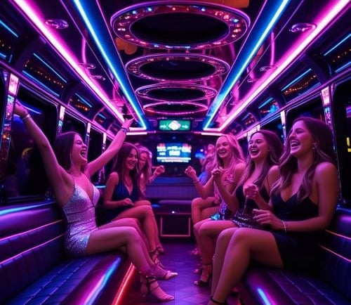 a group of people having a party in a bus