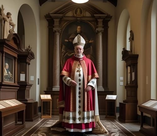 a priest in a red robe and a priest in a white robe