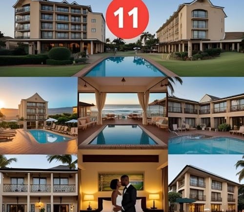 mixed photo from inside and outside of a luxury and romantic hotel in durban