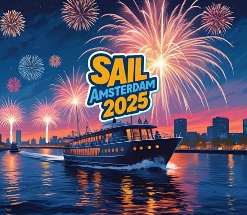 a sailboat sailing in the water with fireworks in the background