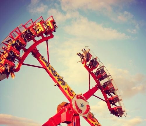 gigantic swinging ship attraction in a huge theme park