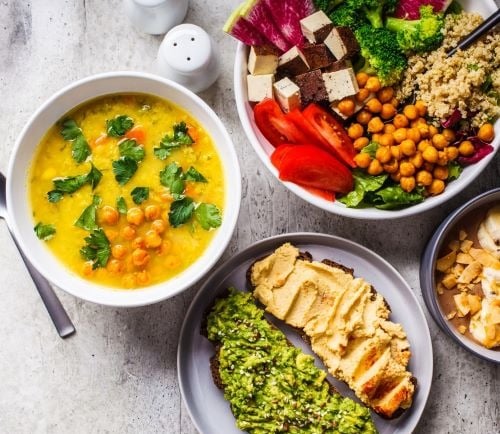 plates with vegan food