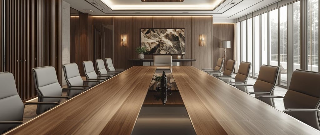 a conference room with a long table and chairs