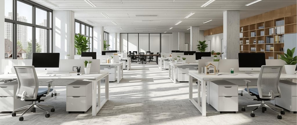 a large open office with a lot of desks and chairs