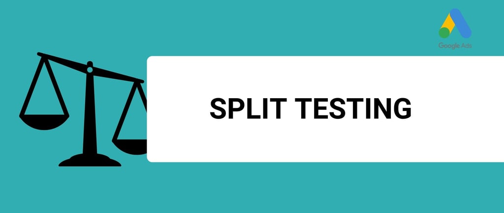 A banner with the title split testing and a google ads logo