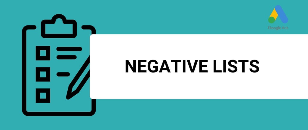 a banner with a title that says negative lists and a google ads logo