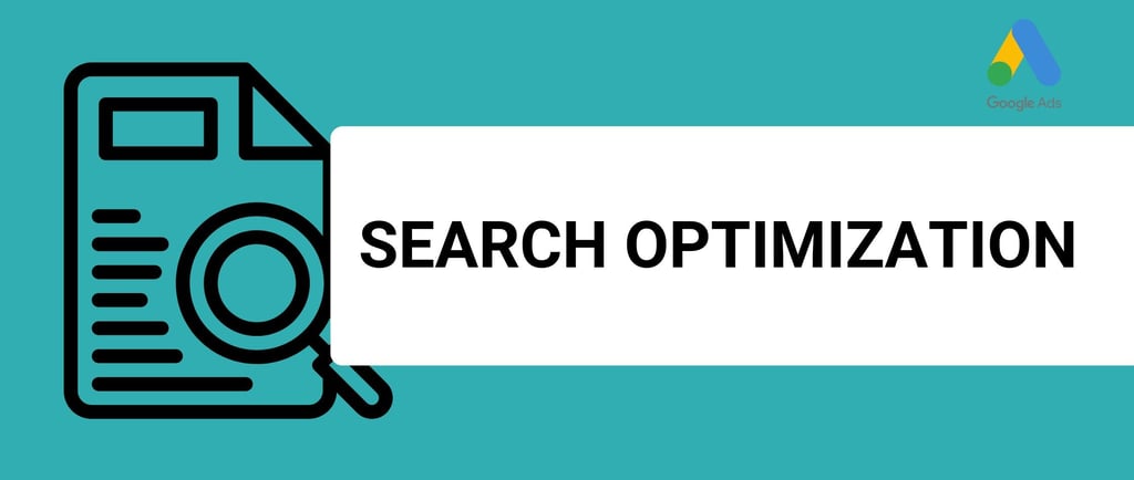 a banner with the title that says search optimization and a google ads logo