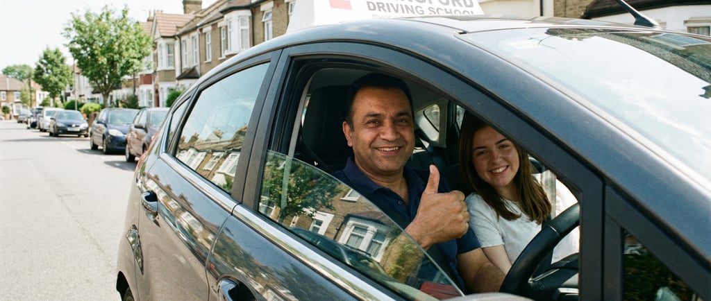 Driving instructor in Chingford giving a thumbs up to a student after a successful lesson.