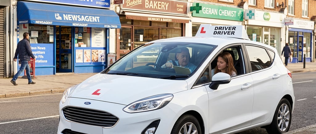 Instructor and student reviewing progress inside a car from a driving school in Chingford.
