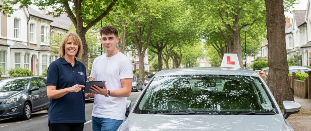 Best driving school in Loughton — ILKER Driving School instructor giving feedback to a learner besid