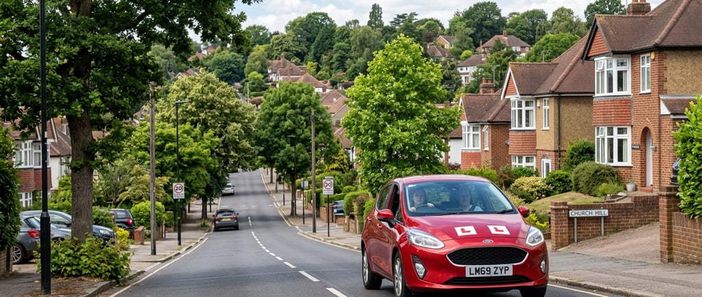 Learner driver practising hill starts during driving lessons in Loughton