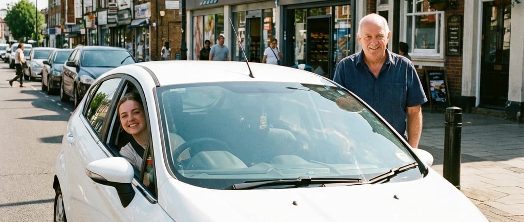 “Instructor guiding a learner driver along a busy street in Chingford.”