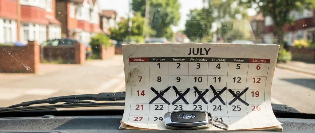 Car keys on a dashboard calendar representing intensive driving lessons in Chingford.