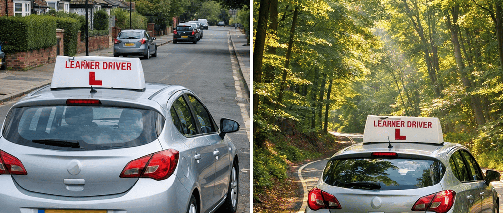 Composite image showing the variety of road types covered in Loughton driving lessons