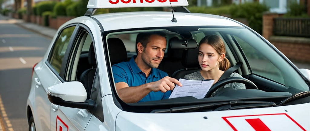 Learner car from a driving school in Chingford parked during a structured lesson.