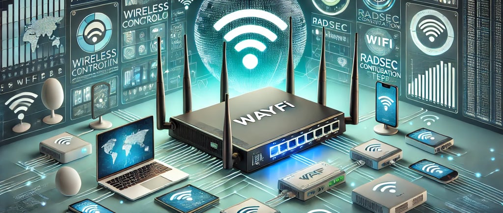 An illustrated network setup with wireless controllers, certificates, and RadSec configuration steps