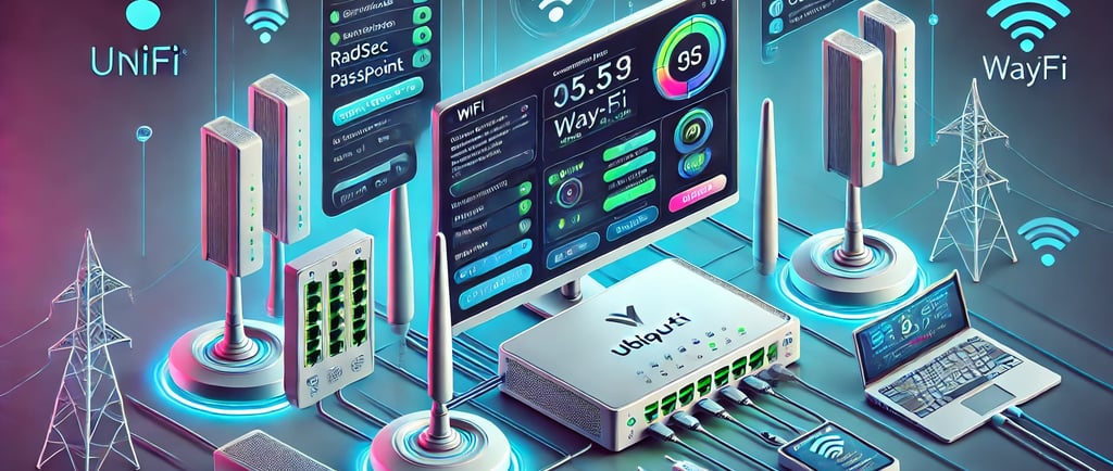 An illustrated step-by-step guide showing the configuration of Ubiquiti UniFi Access Points with Way