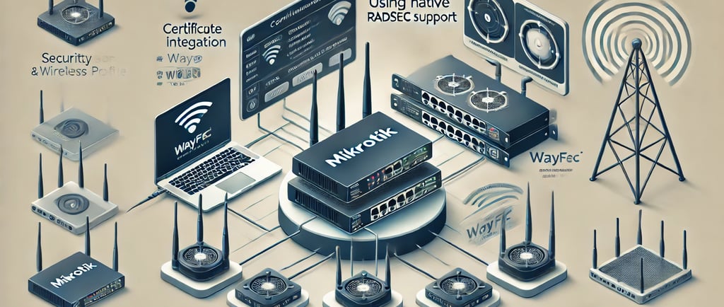 An illustration showing the configuration process of MikroTik devices for WayFi integration using na