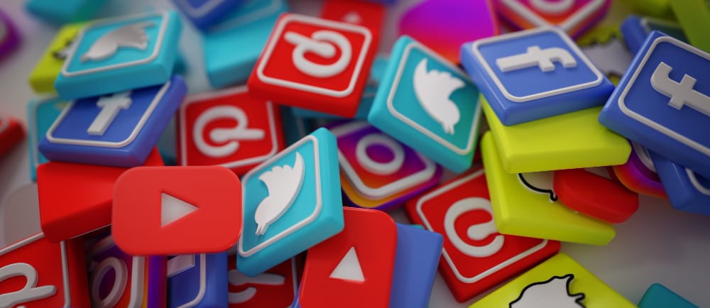 a bunch of colorful colored blocks with social media icons