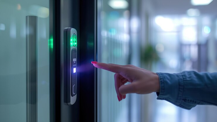 TechAid touch lock system going to touch by a woman finger