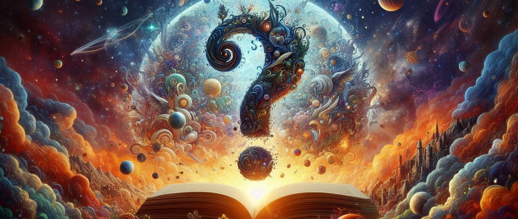 An illustration of a book with a question mark in a literary university