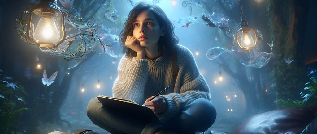 Image depicting a young girl in a world of fantasy and imagination