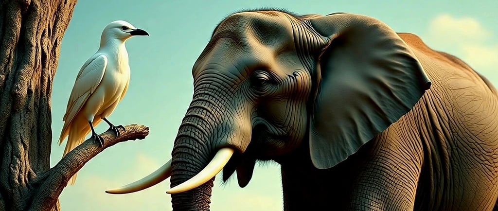 white crow, elephant, learn, earninglearning