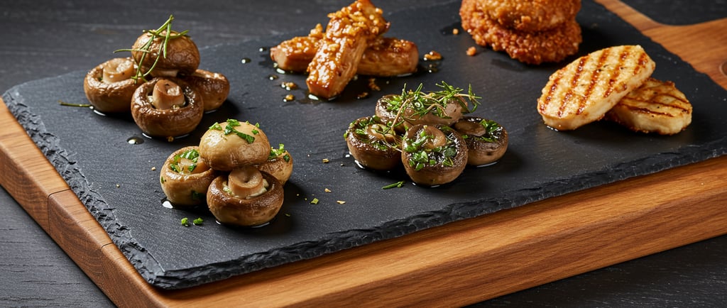 a plate of food with mushrooms and potatoes