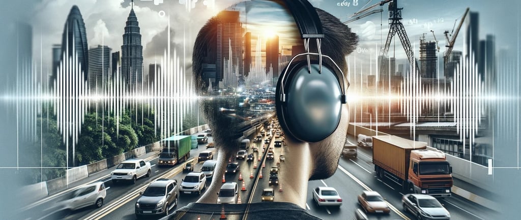 a man with headphones and headphones on a city street