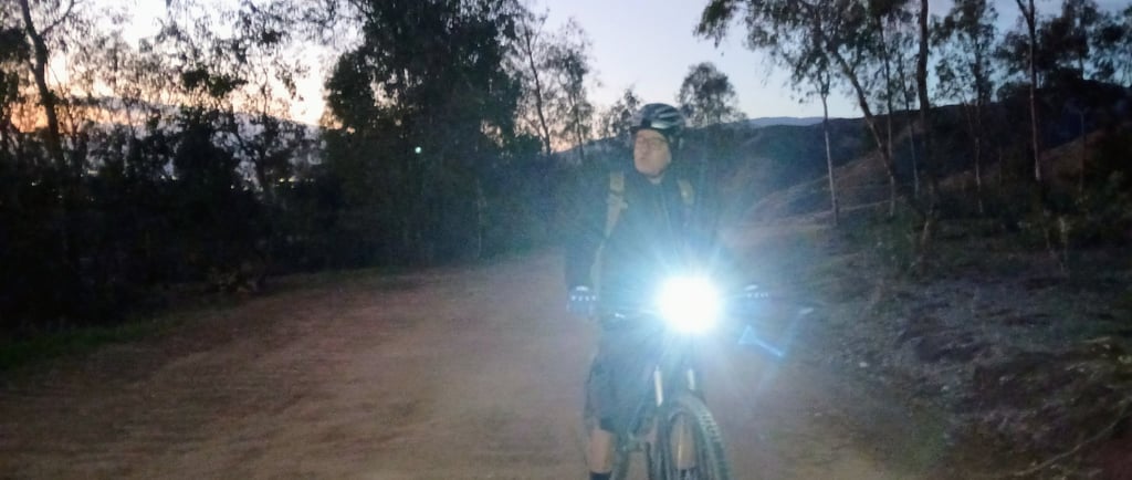 My dad on a mtb night ride with budget light