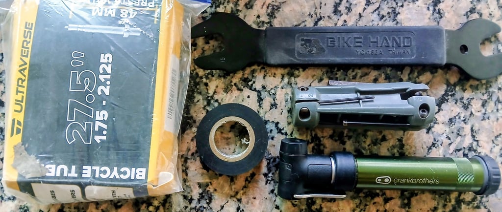 mtb tools on a table before a ride