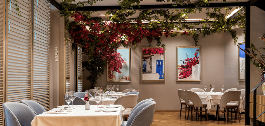 a restaurant with a table set for two