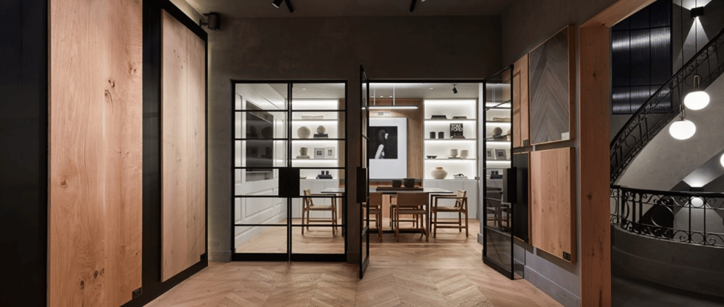 a hallway with a wooden floor and a wooden floor