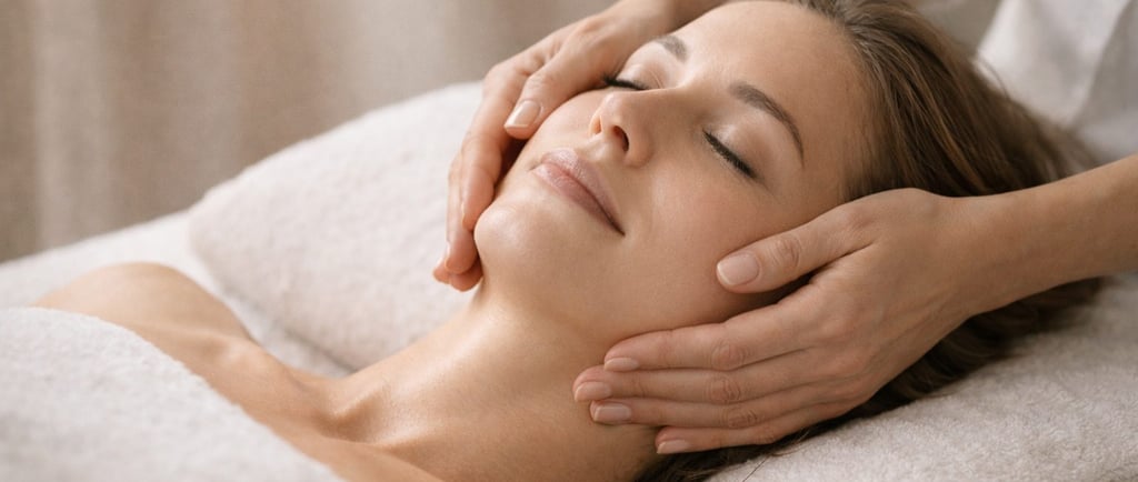 mani che trattano viso di una donna