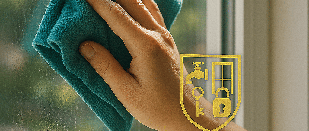 a person cleaning a window with a cloth