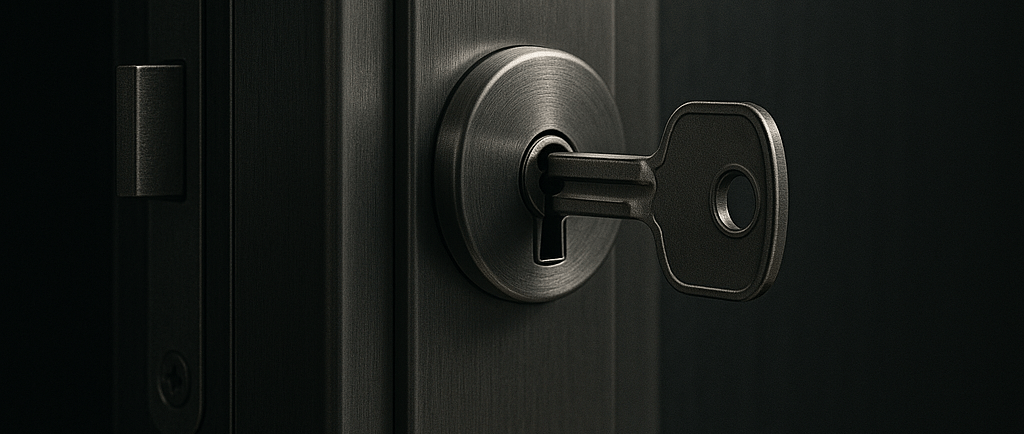 a keyholed door handle with a keyhole on the door