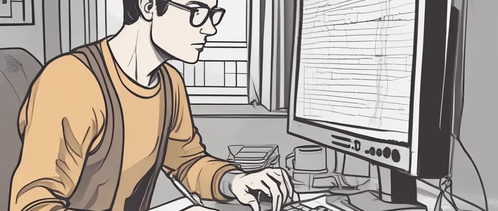 a man sitting at a desk with a keyboard and a computer